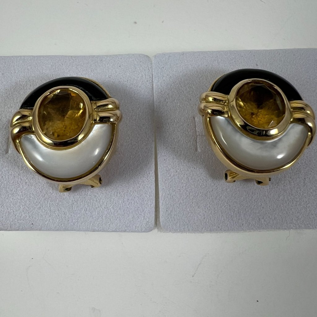 Vintage Kai Yinlo Sterling Silver Earrings With Faux Pearl & Amber Rhine